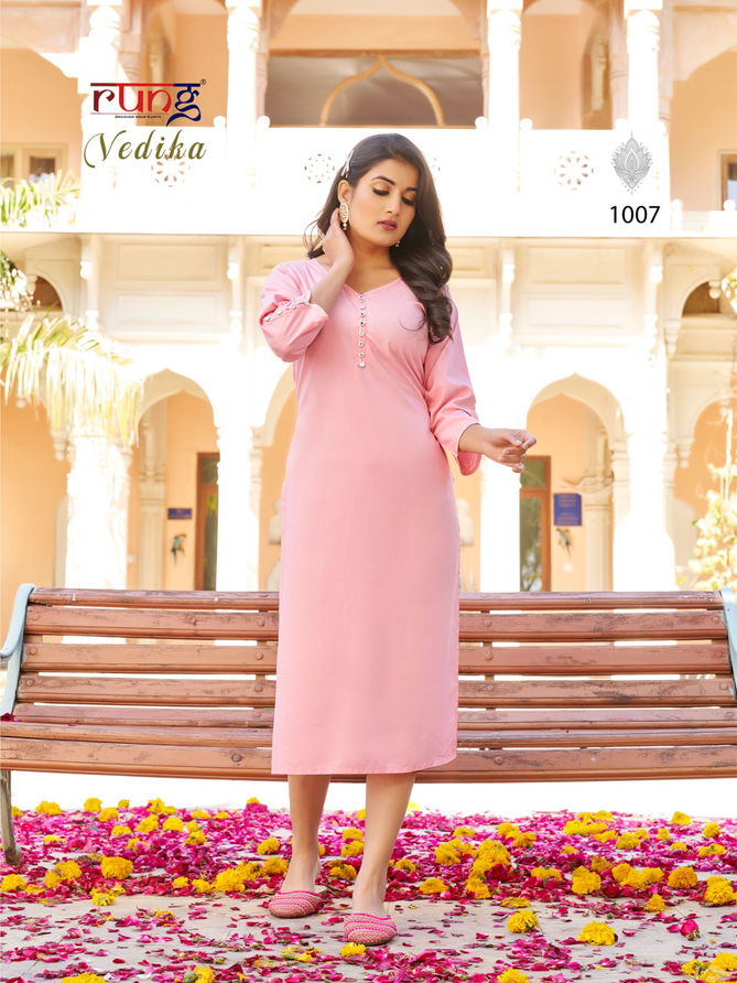 Vedika By Rung Heavy Rayon Designer Kurtis Wholesale Price In Surat